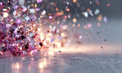 Glittering cascade of silver, pink, and purple sparkles