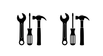 Simple black and white illustration depicting various common hand tools