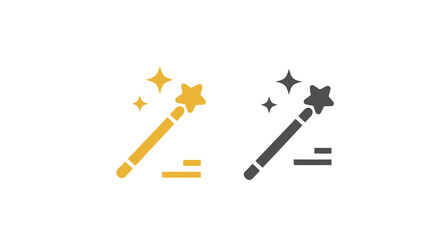 Two magical wands with sparkling stars one yellow and one dark