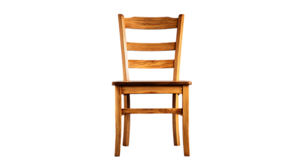 Simple light wooden chair with horizontal back slats on transparent background for design