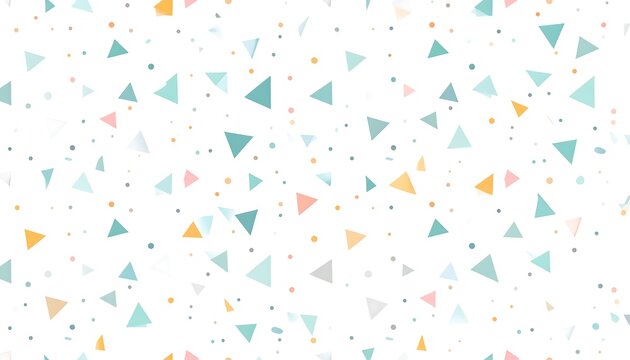 Colorful scattered triangles and dots on a white background