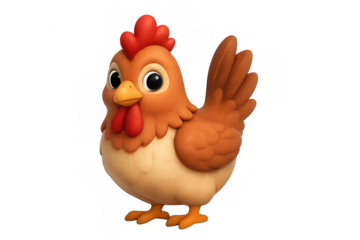 Cartoon chicken hen standing, cute farm animal character, happy poultry bird, transparent background