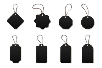Blank label tag set on transparent background. Black price tag, sale label, brand tag stock vector editable collection