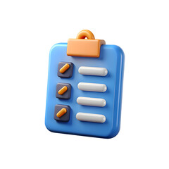 3D Checklist Clipboard with Checkmarks and Blank Space on Blue Surface for Task Management