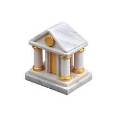 3D Bank Building Icon Illustration with Marble Texture and Gold Accents Finance and Economy