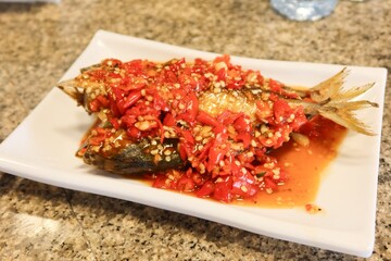 Thai food: Fish with chili sauce