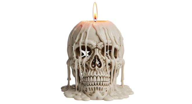Melting Skull Candle with Dripping Wax graphic design isolated on a transparent background