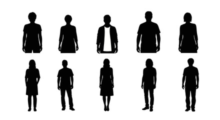 Silhouettes of people standing in two rows showcasing diverse body forms