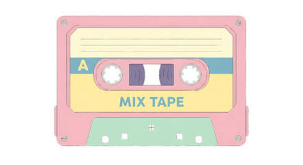 Fototapeta premium Pastel Pink Cassette Tape with Mix Tape Label audio tape isolated on a transparent background