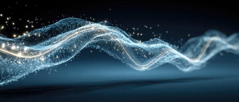 Glowing, wavy particle stream with light trails