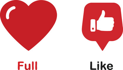 Obraz premium Social Media Vector Icons with Red Heart and Thumbs Up Like Button