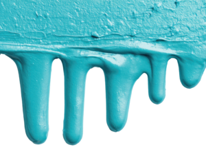 Drips of vibrant, opaque blue paint against stark black background
