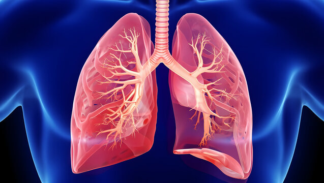 Detailed 3D rendering of human lungs with branching bronchioles anatomy respiratory system