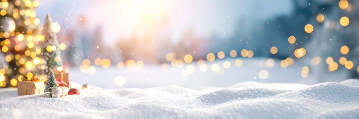 Christmas greeting card. Festive decoration on bokeh background. New Year concept. Copy space.