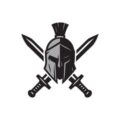 spartan helmet crossed sword logo vector