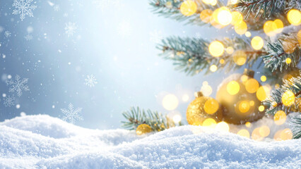 Christmas greeting card. Festive decoration on bokeh background. New Year concept. Copy space.