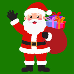 Smiling Santa Waves With Gift Sack, Merry Cheers