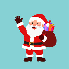 Jolly Santa Waves With Gift Sack, Cheerful Greetings