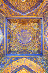 Inside view of dome of the Tilya-Kori Mosque (Tilla-Kari)