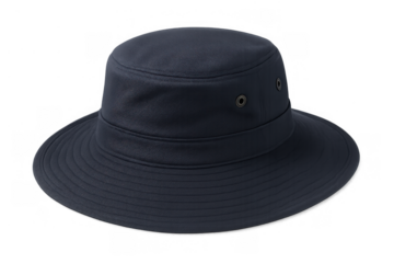 Dark blue boonie hat with vent holes for sun protection. Clothing accessory on transparent background