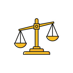 Golden Scales of Justice Icon Symbol, Weighing Balance Symbol, Equilibrium and Fairness Concept, Legal Symbol.