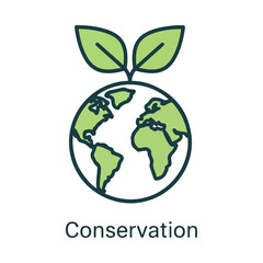 Green Conservation Earth Globe with Growing Leaves Eco Friendly Concept Icon Vector Illustration