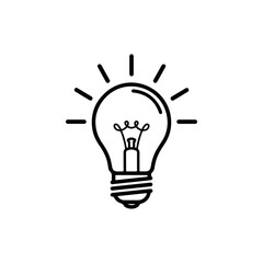 Classic Incandescent Light Bulb Icon With Light Rays Symbolizing Idea And Innovation Simple Outline Style