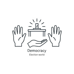 Democracy Election World Icon Symbol Representing Voting Rights, Participation, and Governance with Hands and Ballot Box