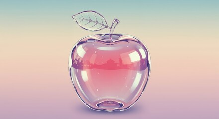Crystal Apple: A captivating crystal apple sits elegantly, its translucent form revealing a vibrant, pink interior. A single leaf adds a touch of natural beauty to this stunning composition.