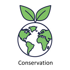 Eco-friendly Earth globe with green leaves sprouting symbolizing conservation and environmental protection, clean vector illustration