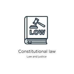 Fototapeta premium Constitutional Law Book Icon with Gavel and Word 'Low' Representing Justice and Legal System, Law and Justice Concept