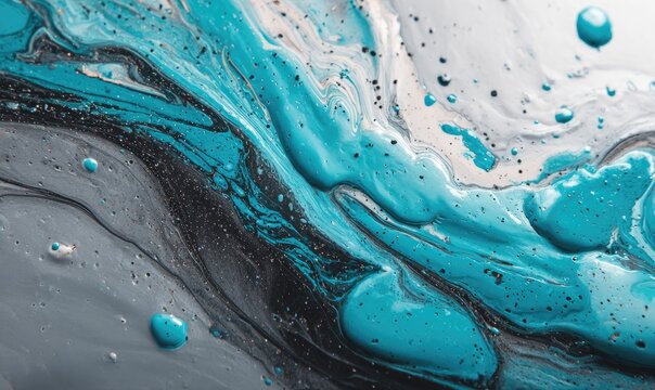 Mixed paint swirls, blue, black, gray, and white marbling - Powered by Adobe