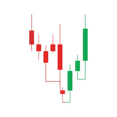Candlestick Chart Showing Downward Trend Followed by Upward Movement With Green and Red Candles Detailed View