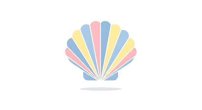 A stylized colorful seashell with pastel hues radiating outwards against a clean white background