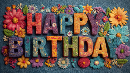 "Happy Birthday" text with space for a caption on a bright, cheerful, and cute background. The design conveys joy, celebration, and fun, perfect for festive greetings and playful, happy visuals.