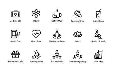 Modern Healthcare and Community Icon. This collection includes medical symbols, herbal aid, and group activity