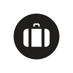 Simple White Silhouette of Suitcase or Briefcase on Black Circle