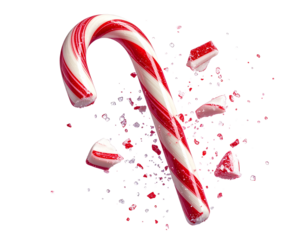 Broken Candy Cane Pieces with Sugar Crystals, Isolated on Transparent PNG
