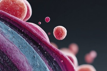 Abstract Layered pink, blue, and red organic forms, floating