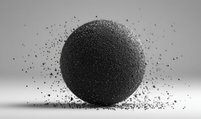 Textured sphere with disintegration effect against gray backdrop