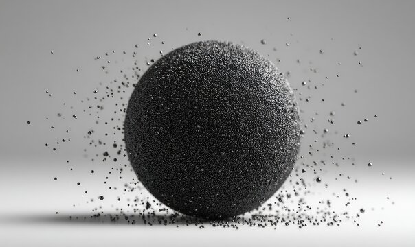 Textured sphere with disintegration effect against gray backdrop