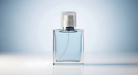 Elegant Parfum Bottle Mockup with Subtle Blue Hue Perfect for Brand Identity and Advertising Material Designs
