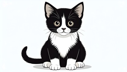 Fototapeta premium Adorable cartoon kitten with a black and white coat, sitting upright