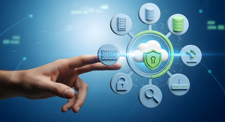 Fototapeta premium Cloud Security Concept with Digital Lock and Network Icons