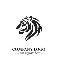 Powerful Head of Tiger Logo Symbol in Black on White Background with Bold Modern Minimalist Design
