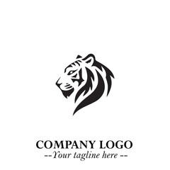 Powerful Head of Tiger Logo Symbol in Black on White Background with Bold Modern Minimalist Design