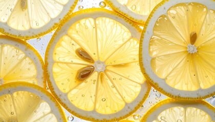 Bright, close-up shot of translucent yellow citrus slices
