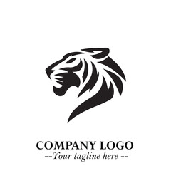 Powerful Head of Tiger Logo Symbol in Black on White Background with Bold Modern Minimalist Design