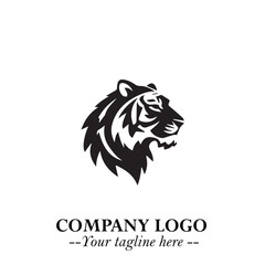 Powerful Head of Tiger Logo Symbol in Black on White Background with Bold Modern Minimalist Design