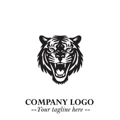 Powerful Head of Tiger Logo Symbol in Black on White Background with Bold Modern Minimalist Design